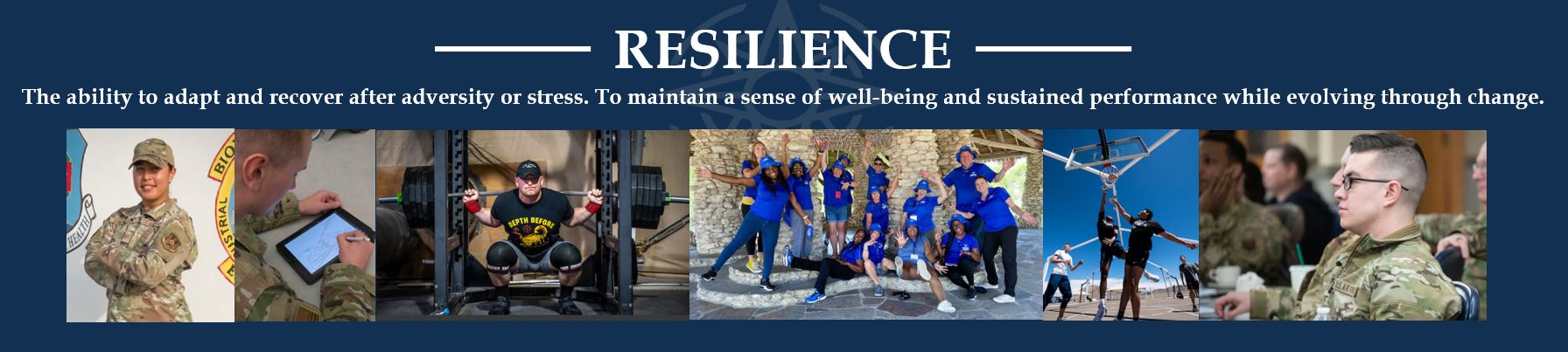 Resilience web page header graphic.  Resilience is our ability to adapt and recoveer after adversity or stress.